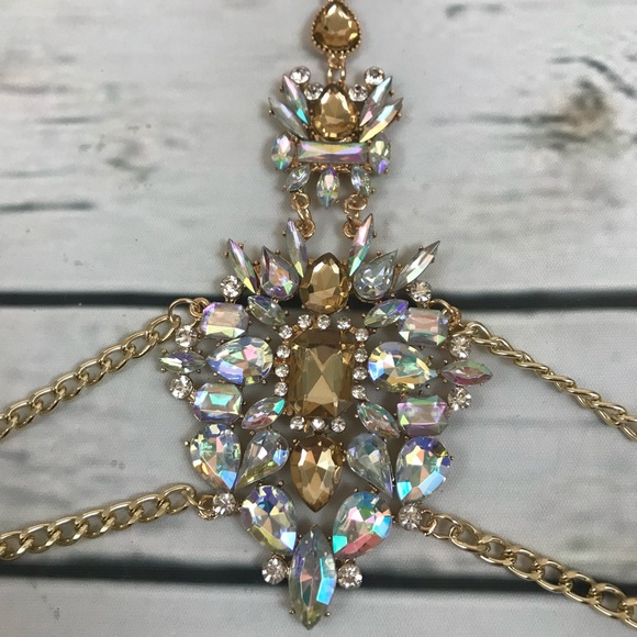 Boho Long Crystal Rhinestone Body Necklace Harness - Picture 7 of 8